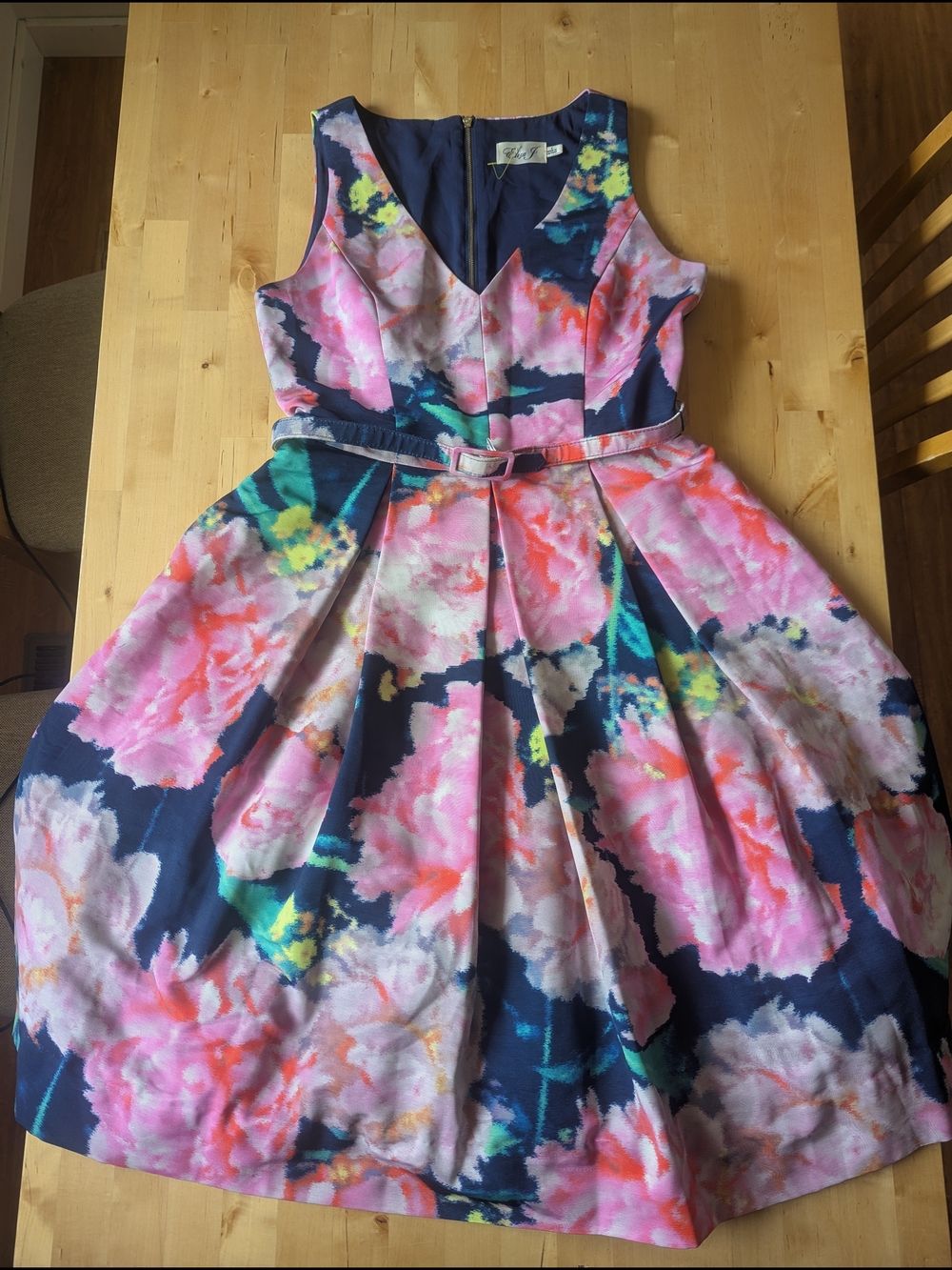 Eliza J Floral Fit & Flare A Line Dress With Belt - Size 6